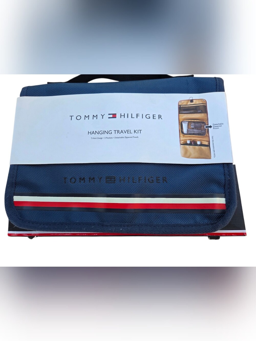 Tommy Hilfiger Navy Hanging Travel Vacation Toiletry Kit with Signature Stripe